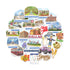A circular collage of colorful Dallas-themed stickers or decal designs, including landmarks, food, transportation, and local culture, arranged on a plain white background.