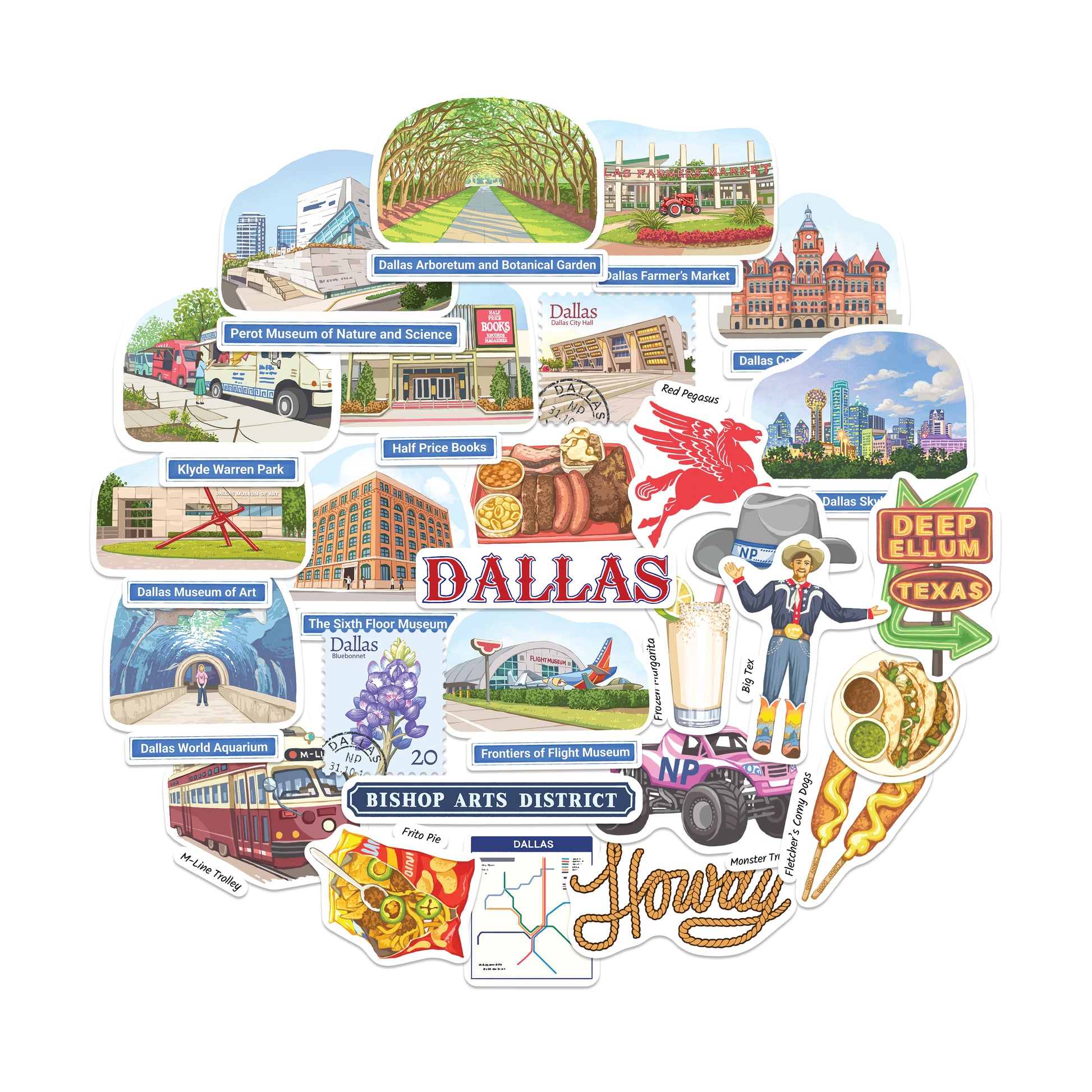 Dynamic Dallas Travel Stickers (28pcs)
