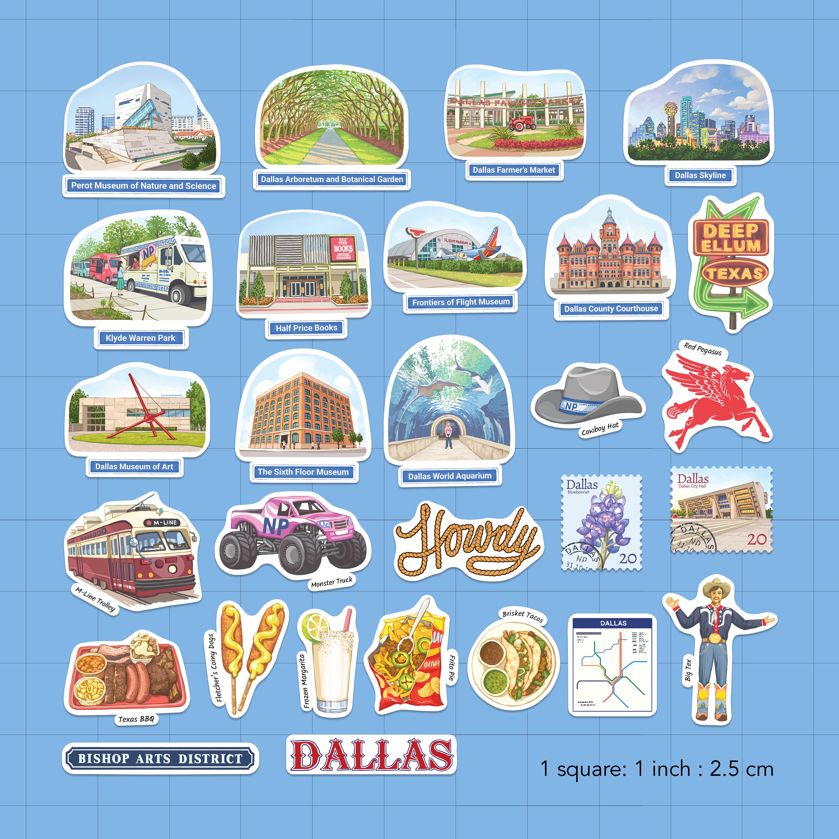 Dynamic Dallas Travel Stickers (28pcs)