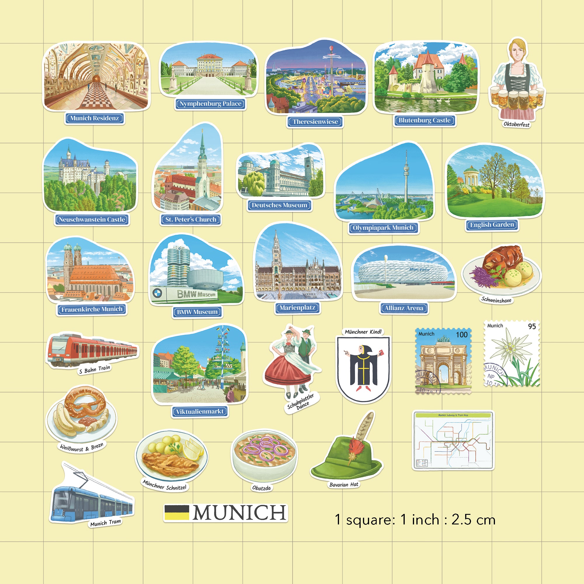 Majestic Munich Travel Stickers (28pcs)