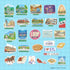 Uncut St. Louis sticker sheet on blue grid backing, one inch per square, labelled Gateway Arch, City Museum and The Hill.