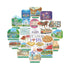 Die-cut St. Louis stickers fanned in a pile: Gateway Arch, Busch Stadium, Clydesdale horses, an 'I love STL' badge.