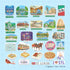 The whole St. Louis sticker set labelled on a one-inch grid, from Gateway Arch and Busch Stadium to toasted ravioli.