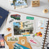 Trolley, Ocean Dr sign, Art Deco District and Miami wordmark stickers around a photo in a journal