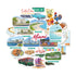 South Beach, Art Deco District, Vizcaya Museum, flamingo and stone crab claw stickers clustered on white