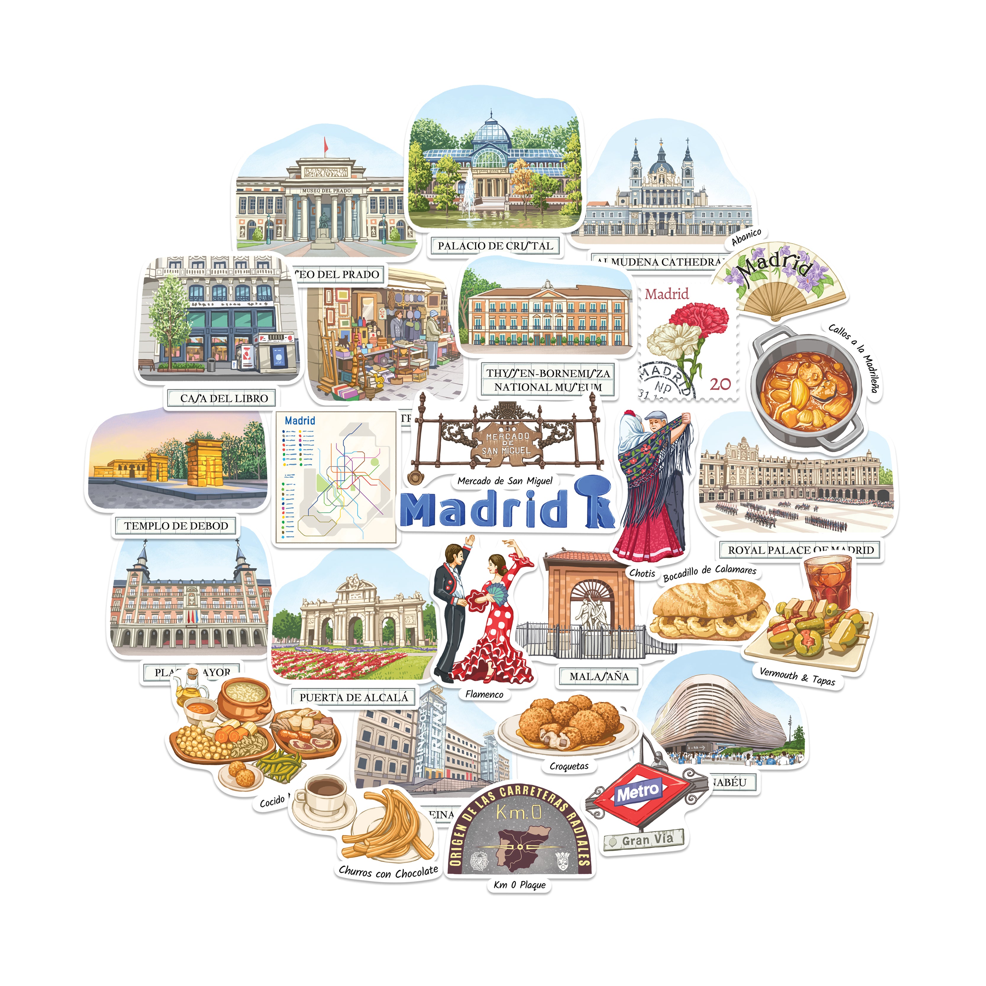 Sunlit Madrid Travel Stickers (28pcs)