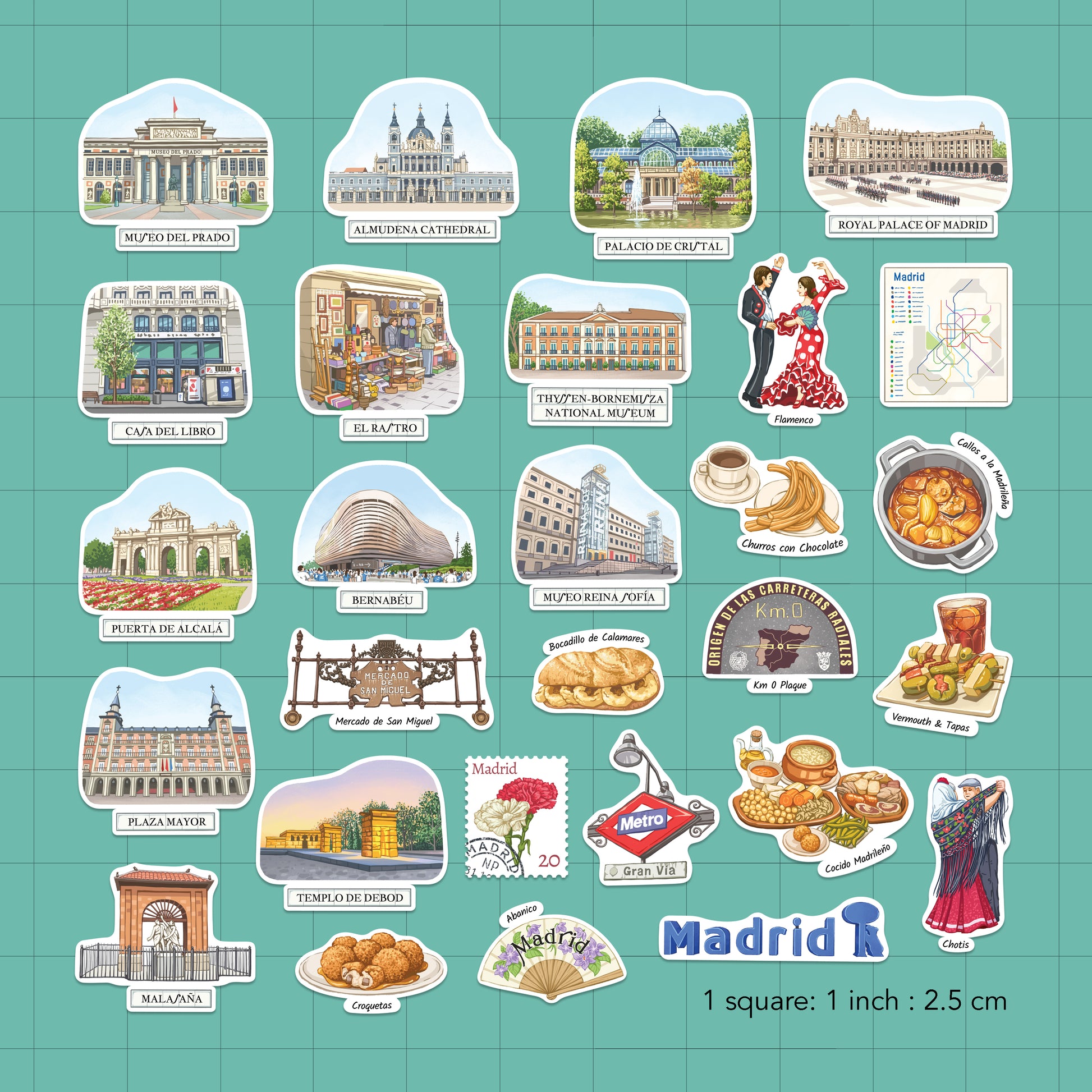 Sunlit Madrid Travel Stickers (28pcs)