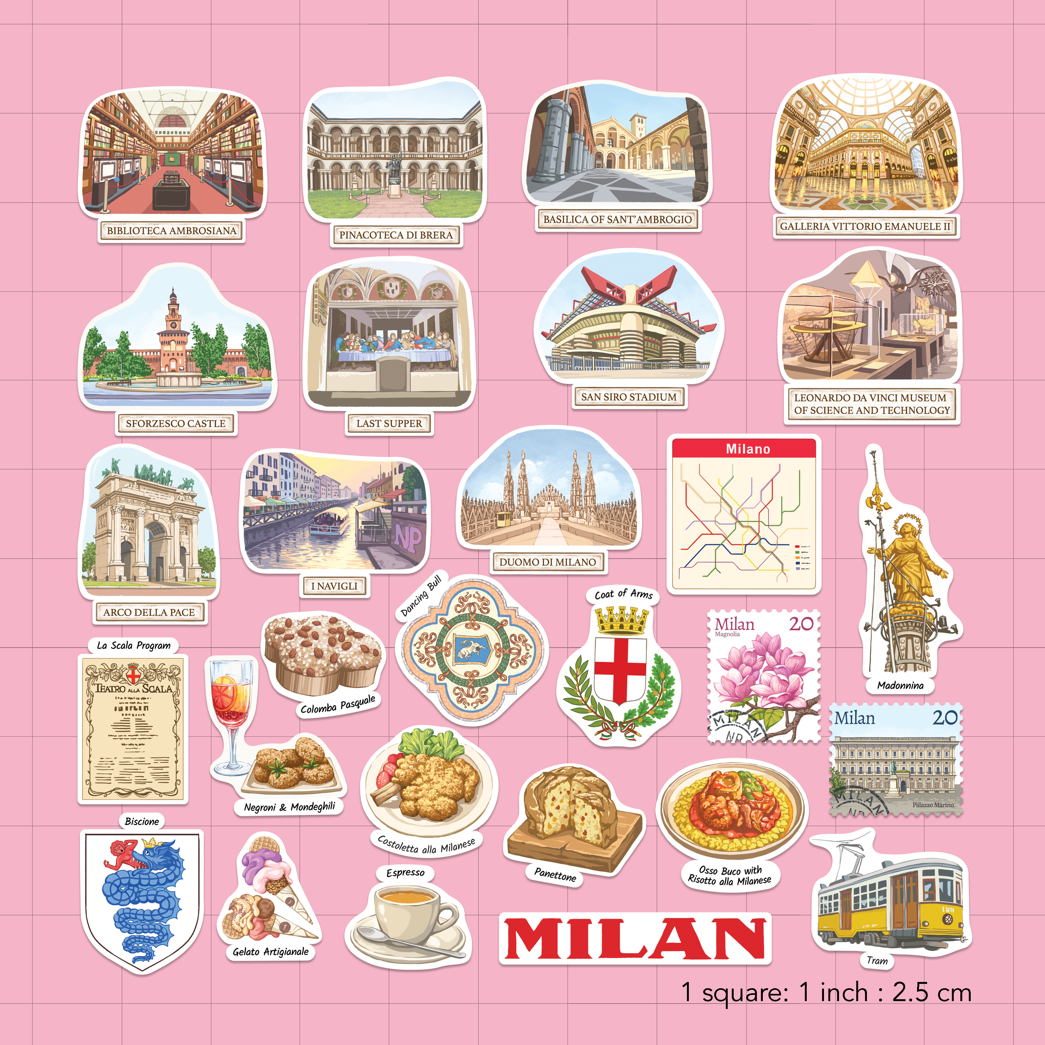 Magnificent Milan Travel Stickers (28pcs)