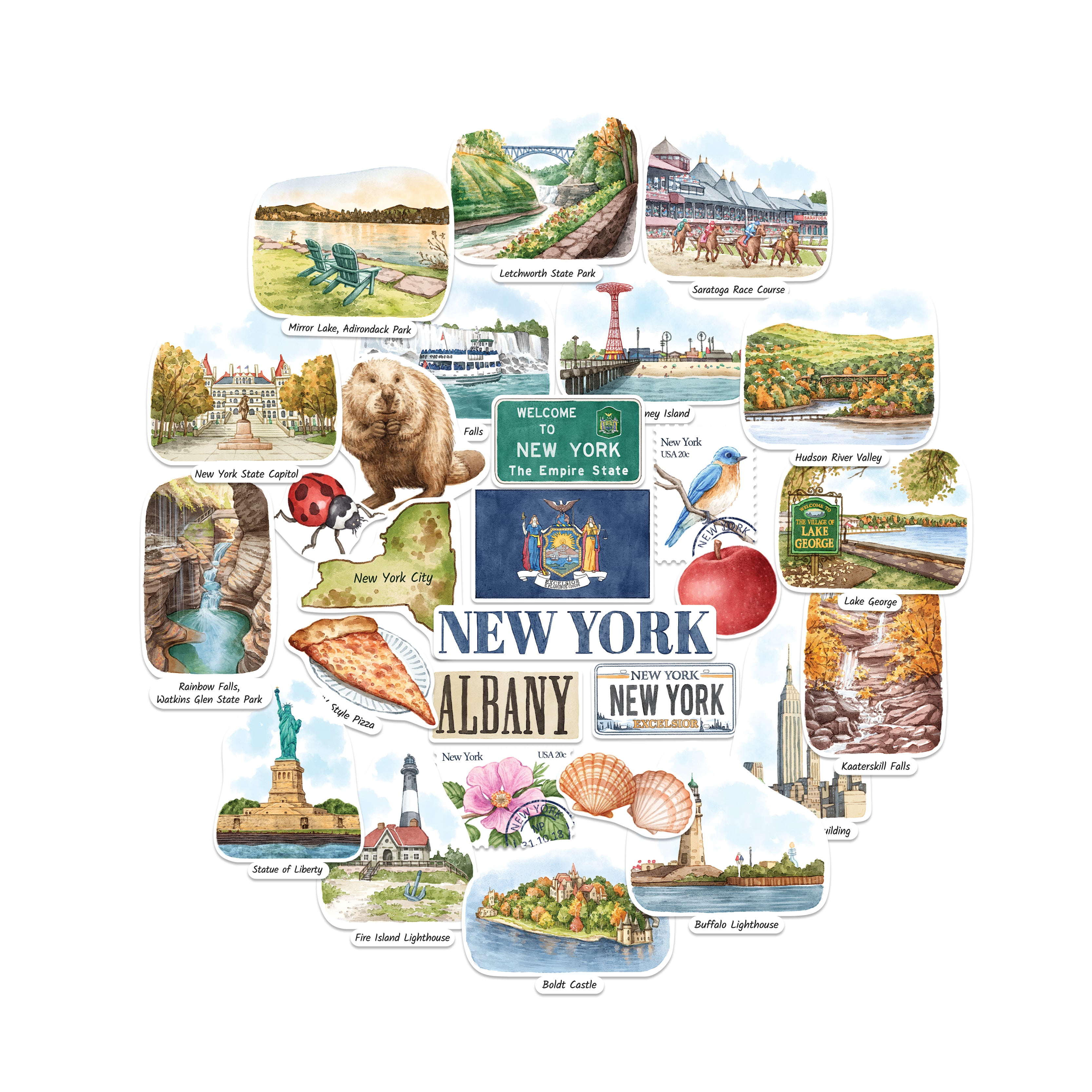 Nostalgic New York State Travel Stickers (28pcs)