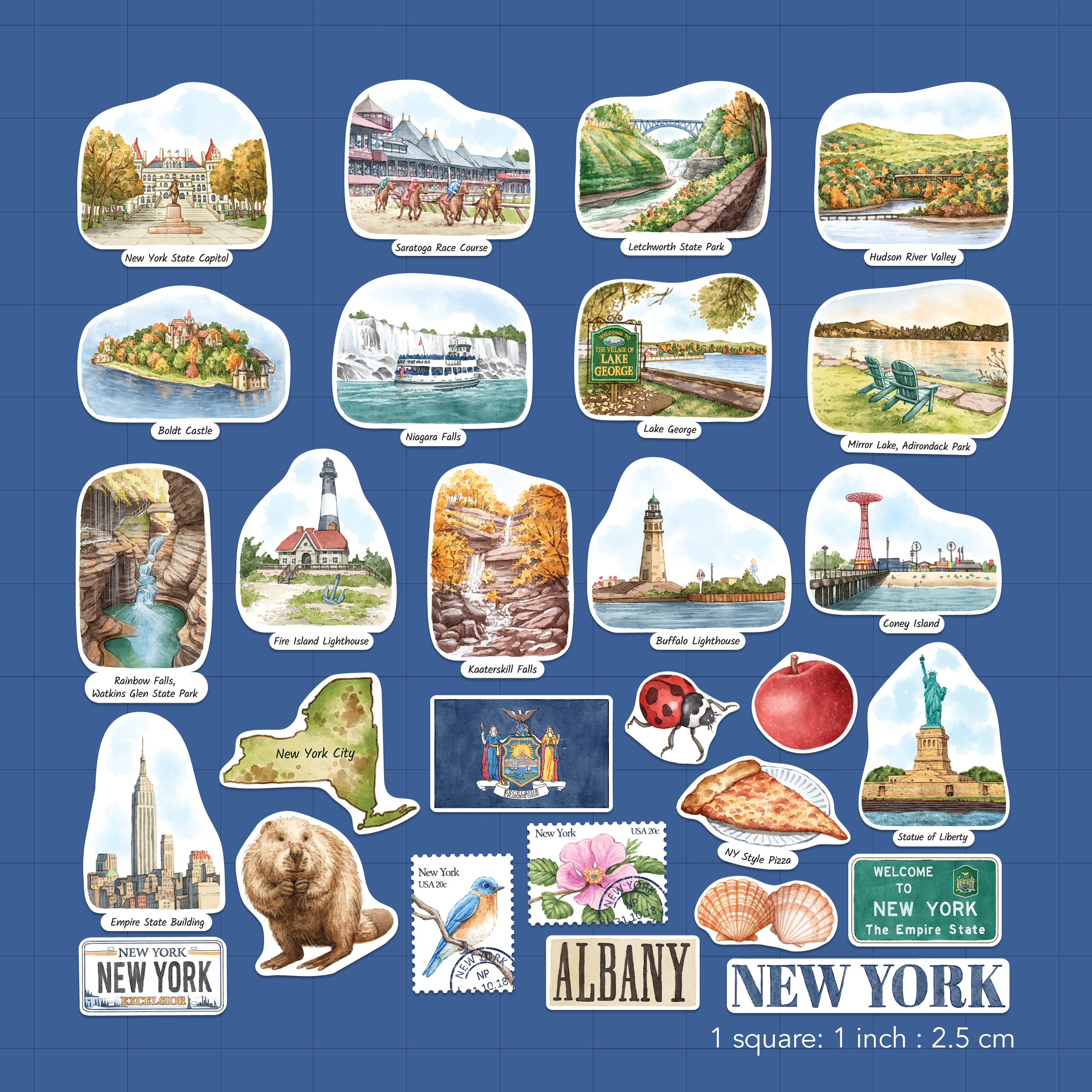 Nostalgic New York State Travel Stickers (28pcs)