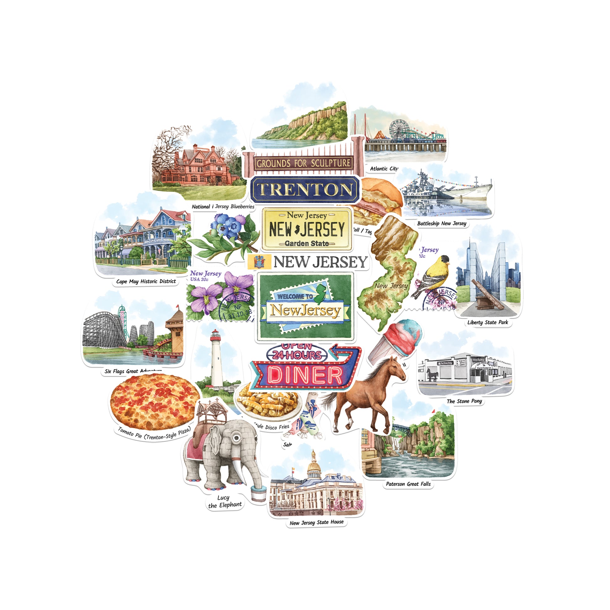 Nostalgic New Jersey Statement Stickers (28pcs)