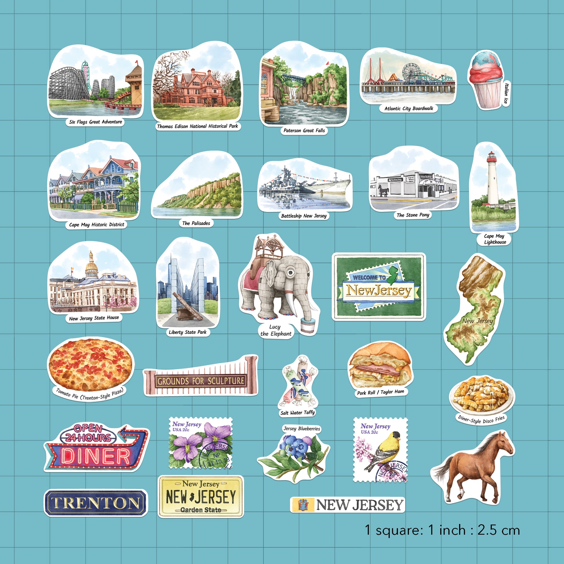 Nostalgic New Jersey Statement Stickers (28pcs)