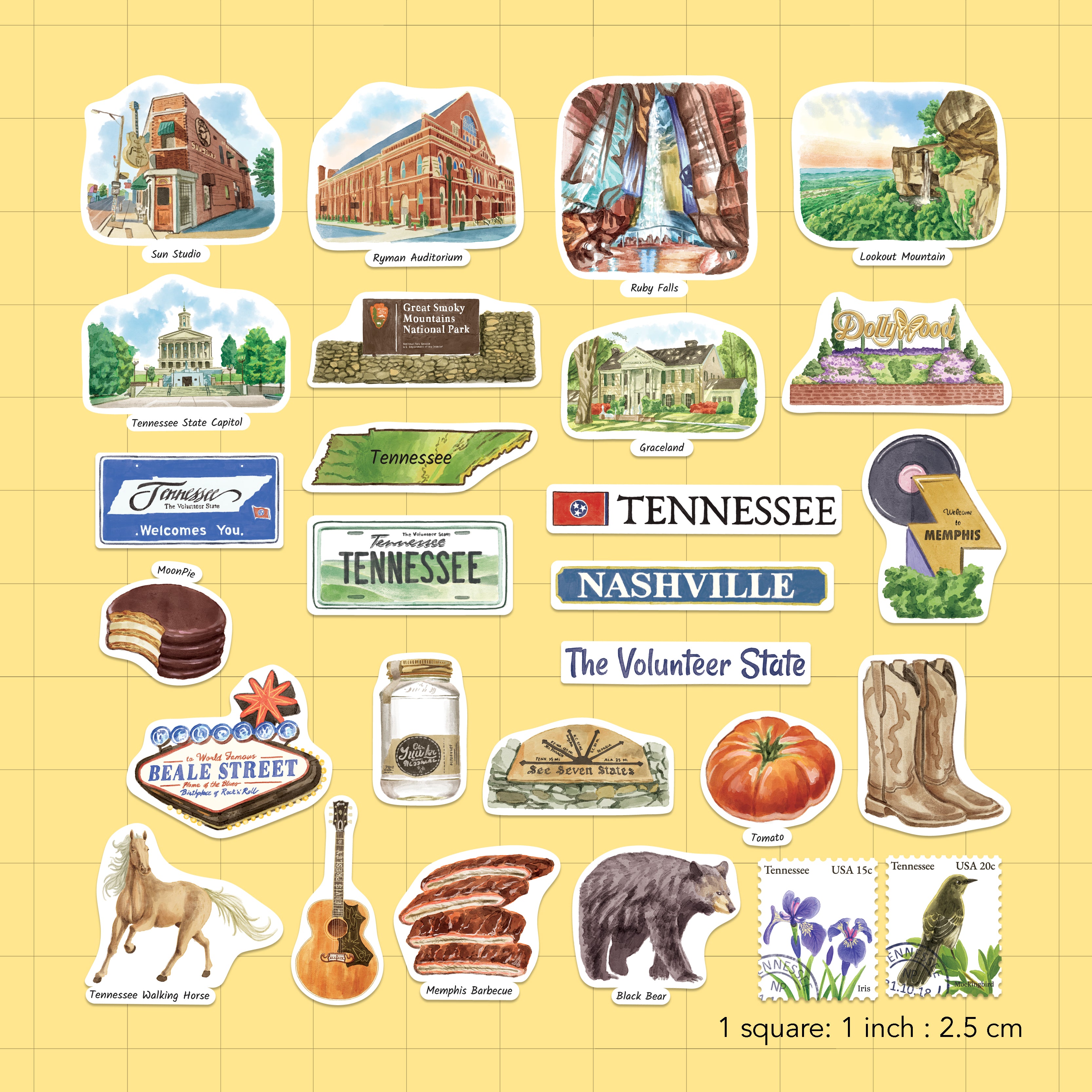 Timeless Tennessee State Travel Stickers (28pcs)