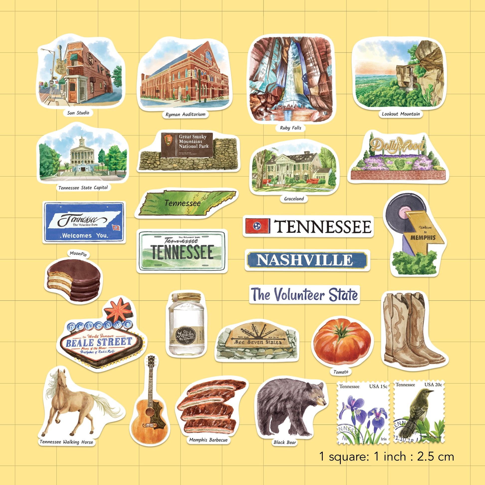 Timeless Tennessee State Travel Stickers (28pcs)