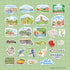 A sheet of colorful Panama-themed sticker designs arranged on a light green grid background, including landmarks, animals, food, and text such as 'Panama City' and 'Hola Panama!'.