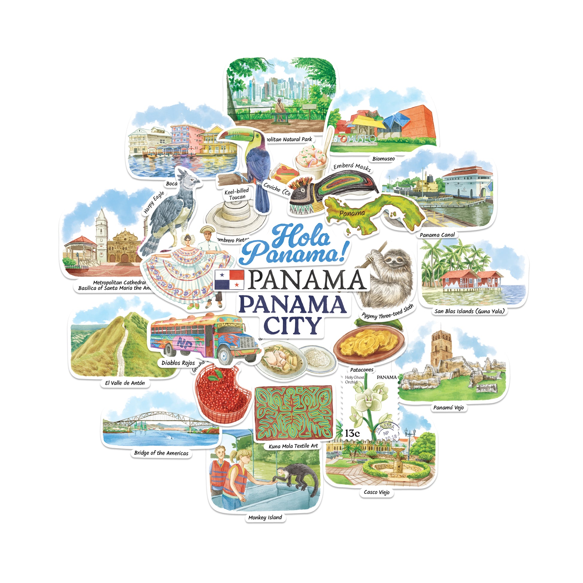 Panoramic Panama Travel Stickers (28pcs)