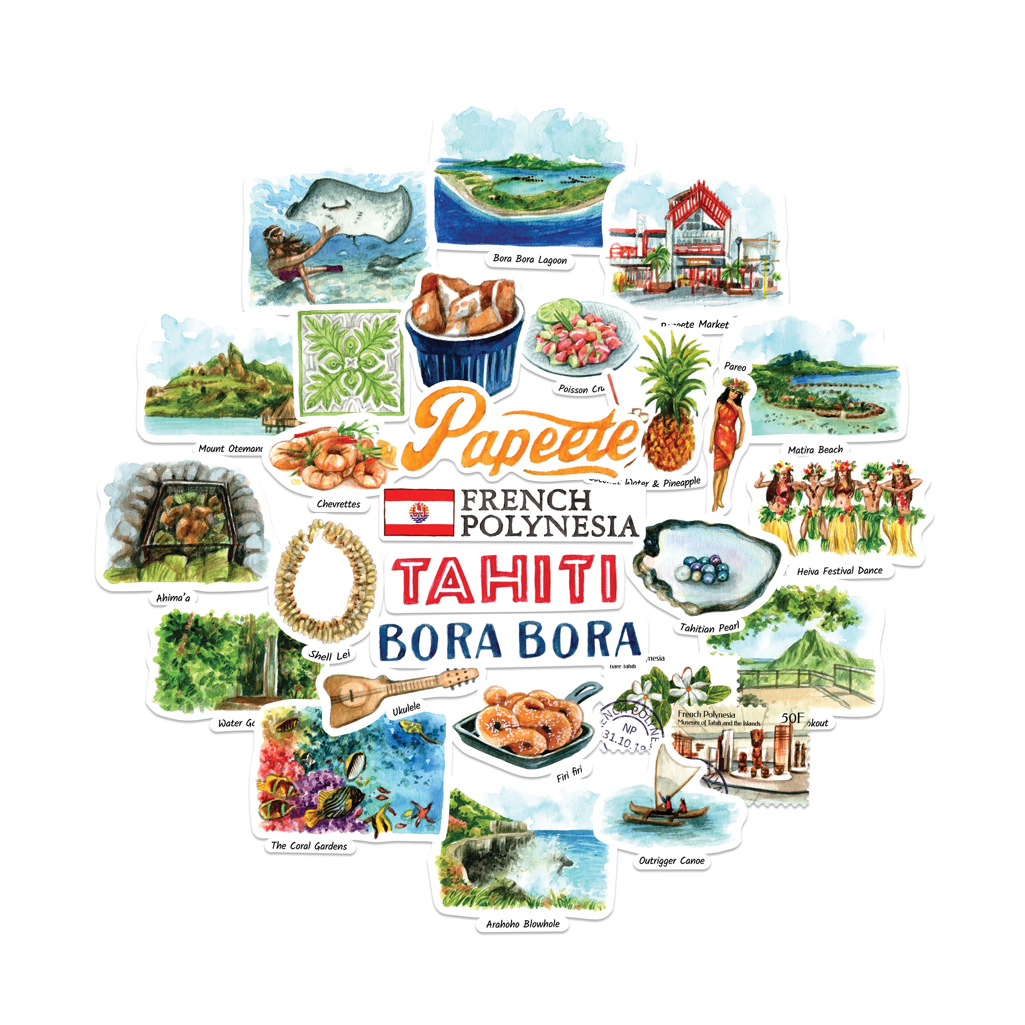 French Polynesia Travel Stickers (28pcs)