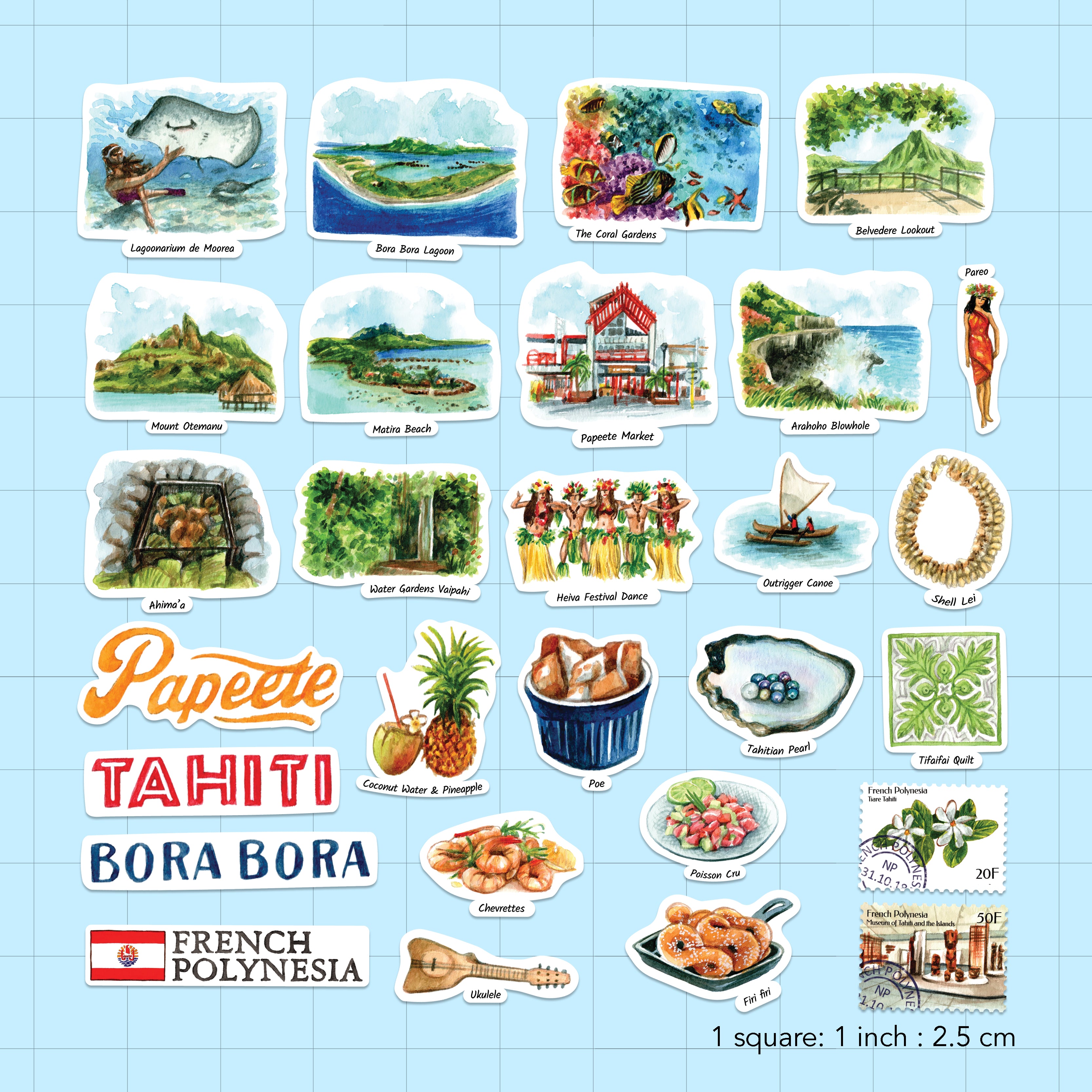 French Polynesia Travel Stickers (28pcs)