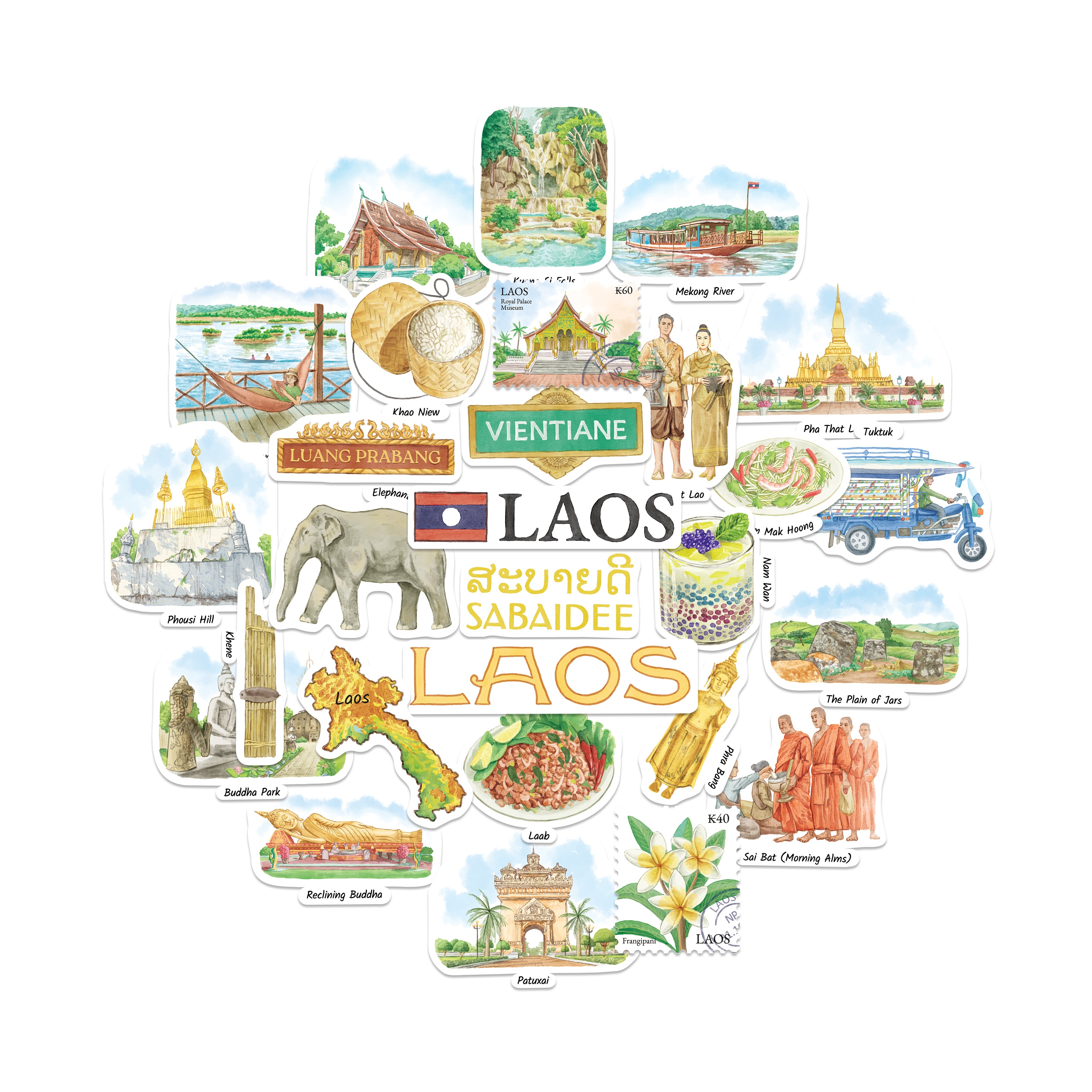 Luminous Laos Travel Stickers (28pcs)
