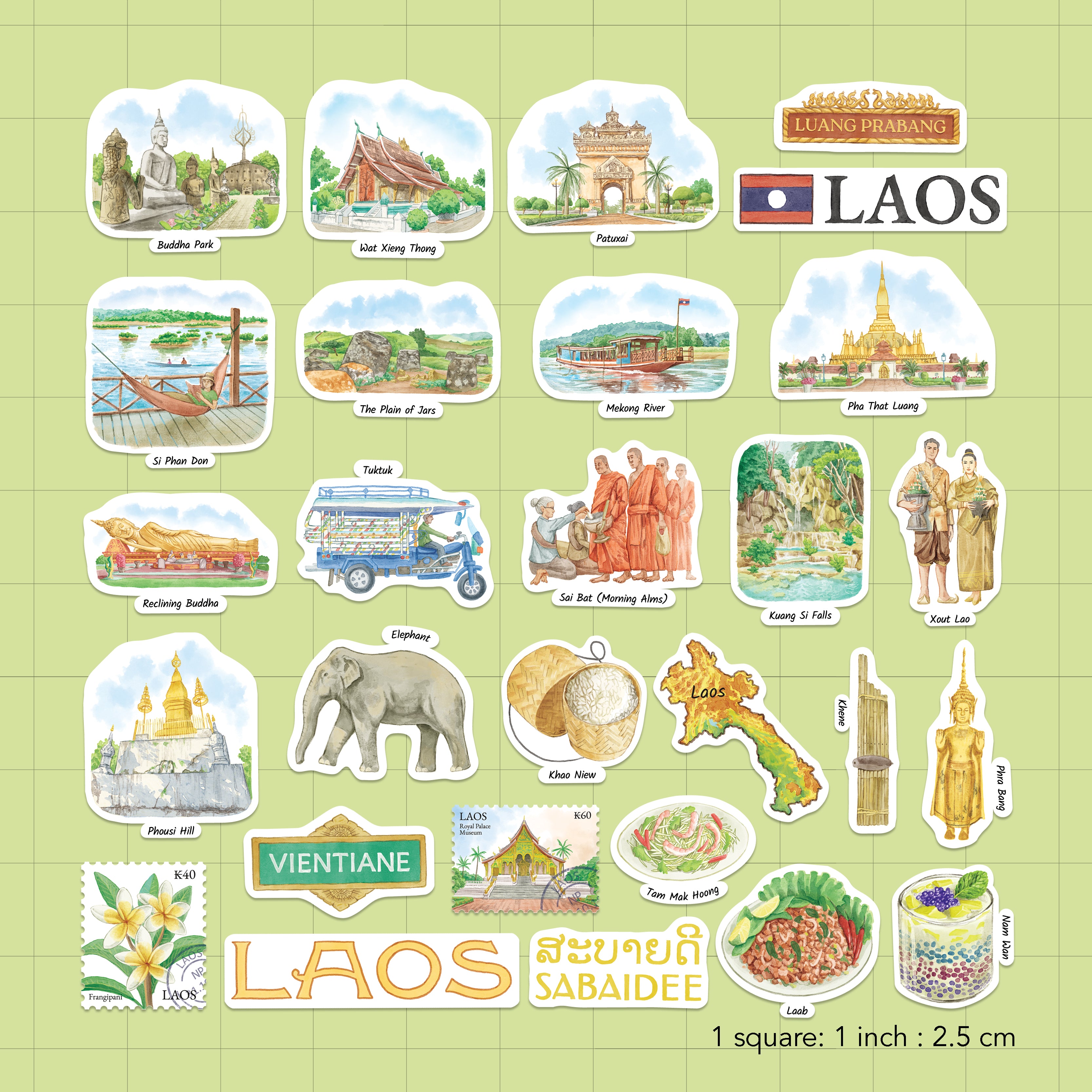 Luminous Laos Travel Stickers (28pcs)