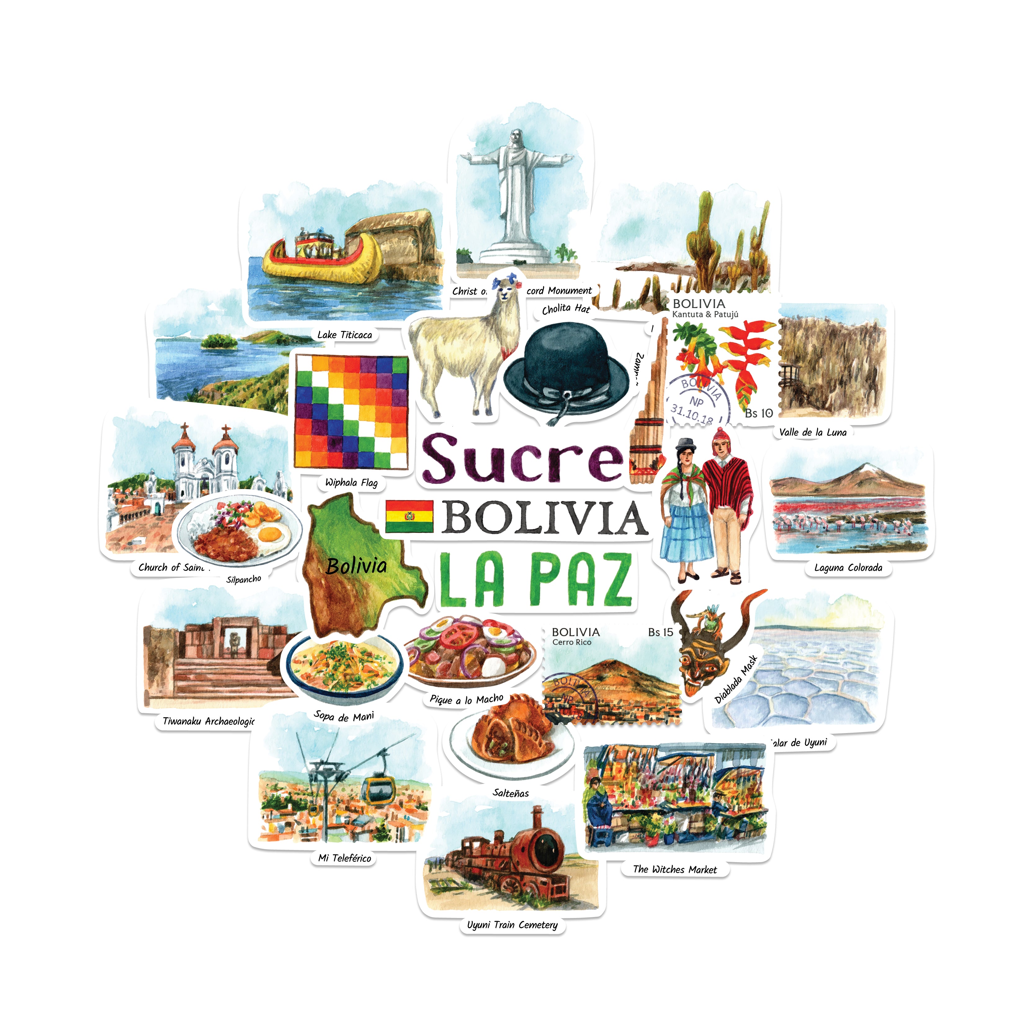 Brilliant Bolivia Travel Stickers (28pcs)