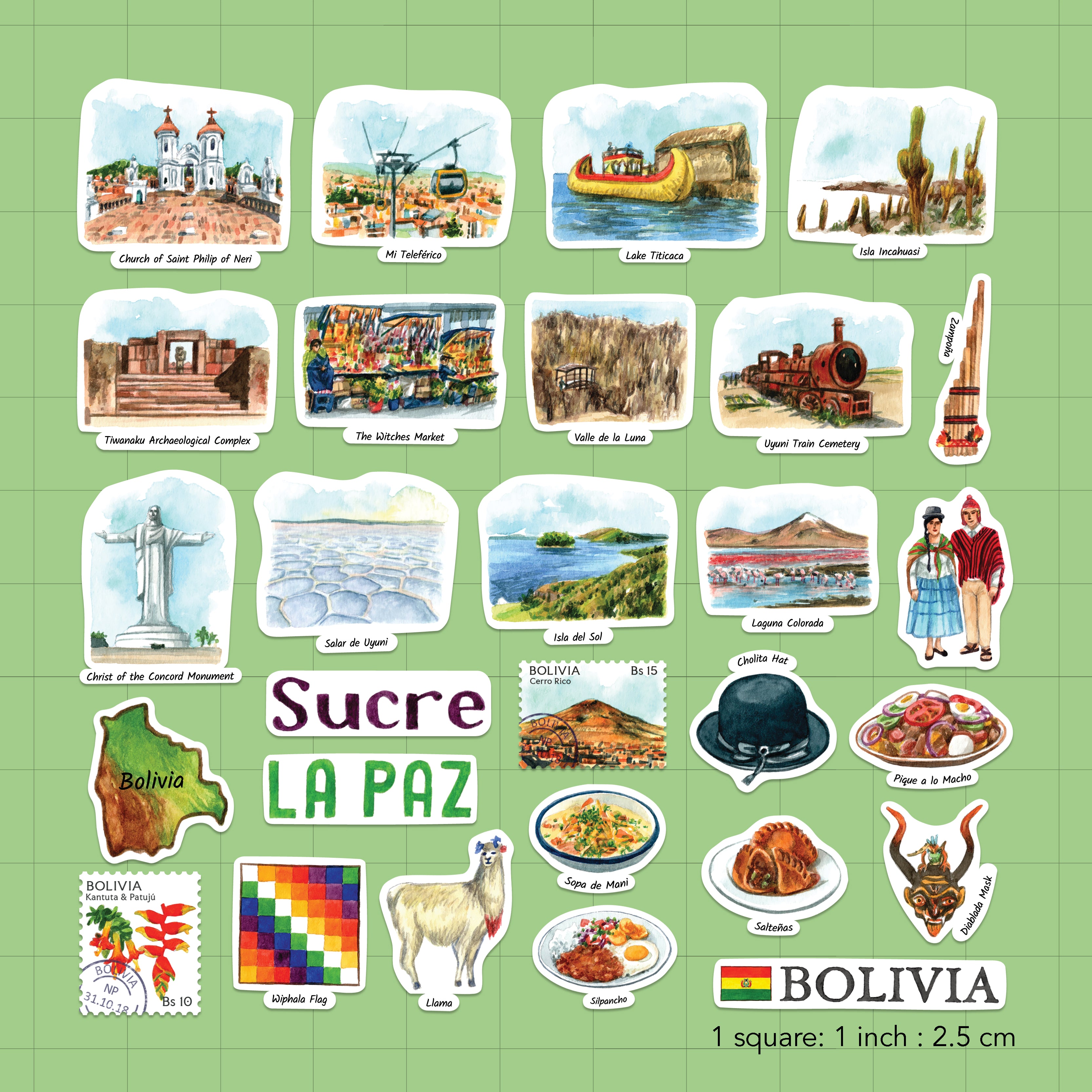 Brilliant Bolivia Travel Stickers (28pcs)