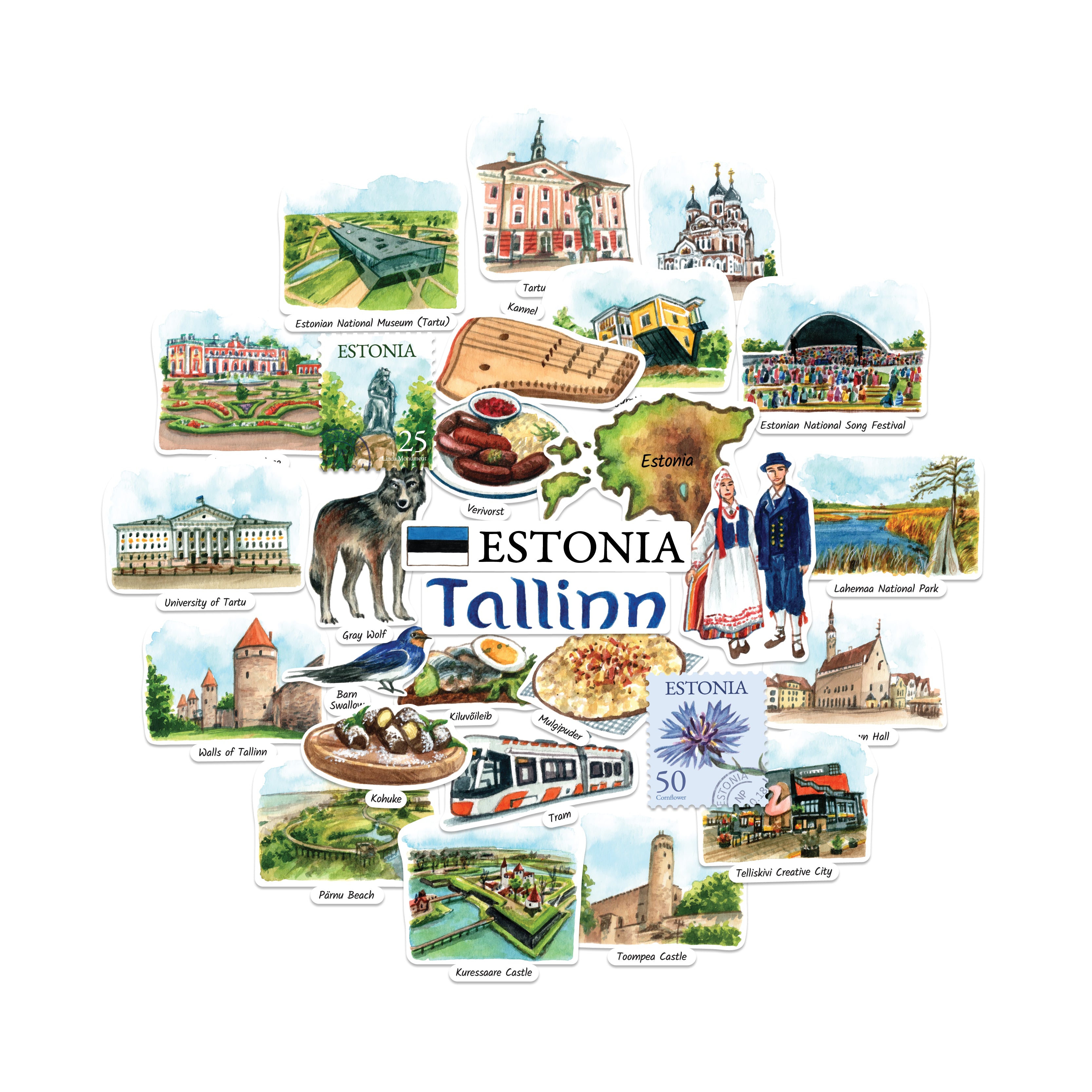 Enchanting Estonia Travel Stickers (28pcs)