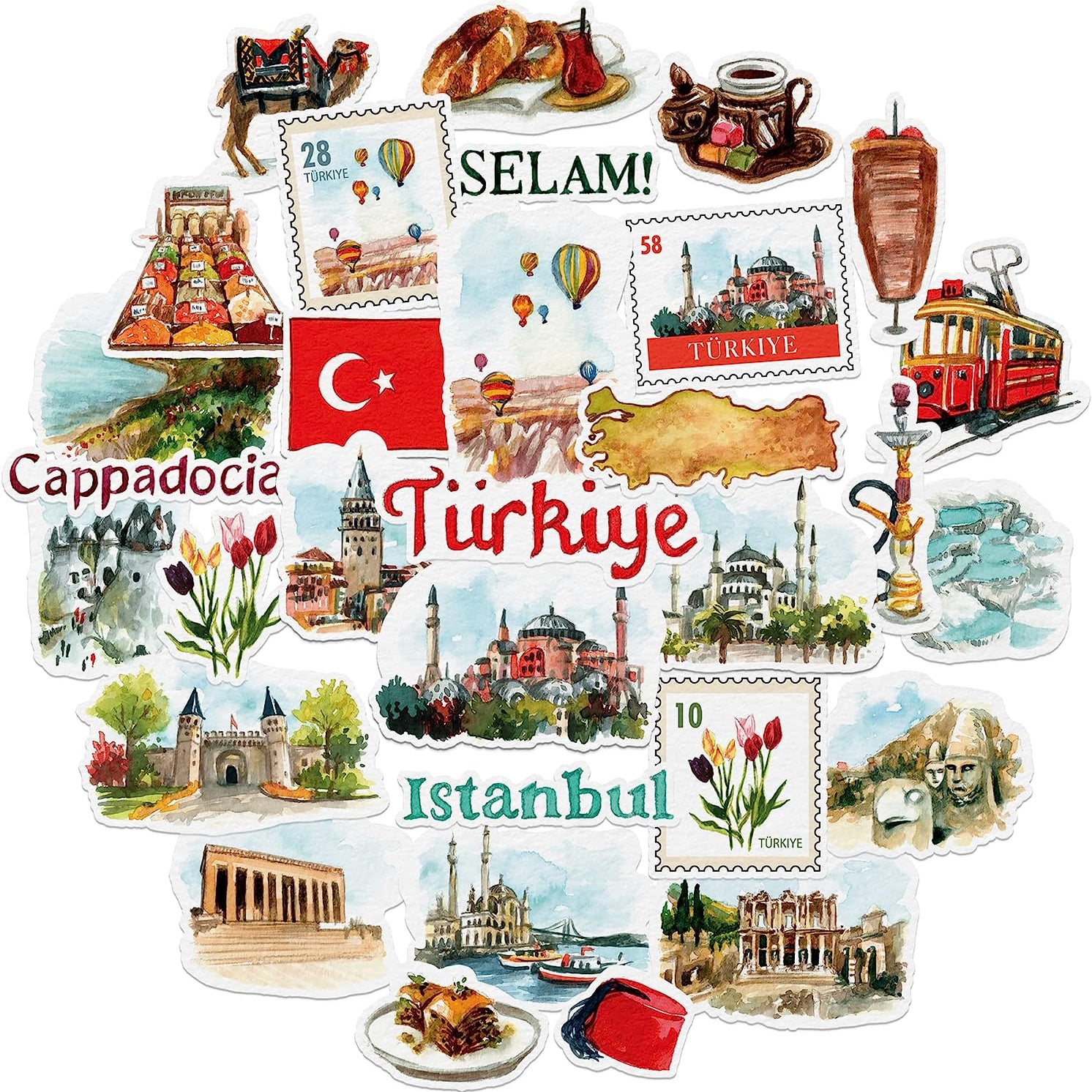 Tantalizing Turkiye Travel Stickers (31 Pieces)