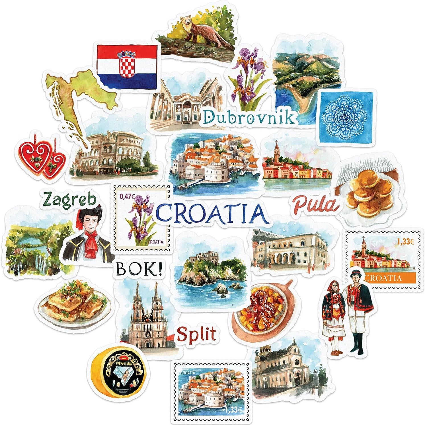 Captivating Croatia Travel Stickers (31 Pieces)