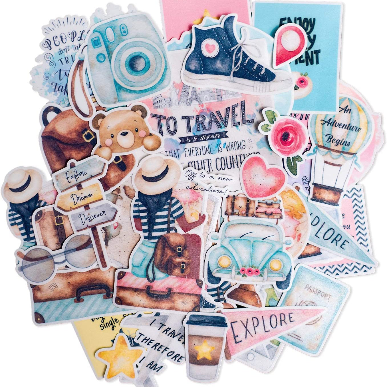 Adventurous Backpacker Travel Themed Stickers (65 pcs)