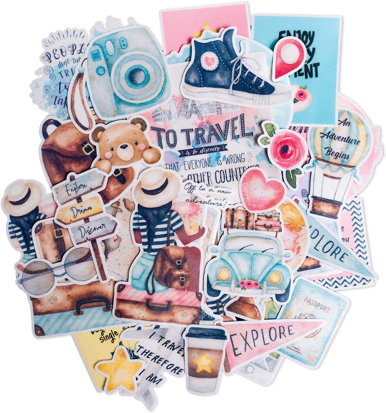 Adventurous Backpacker Travel Themed Stickers (65 pcs)