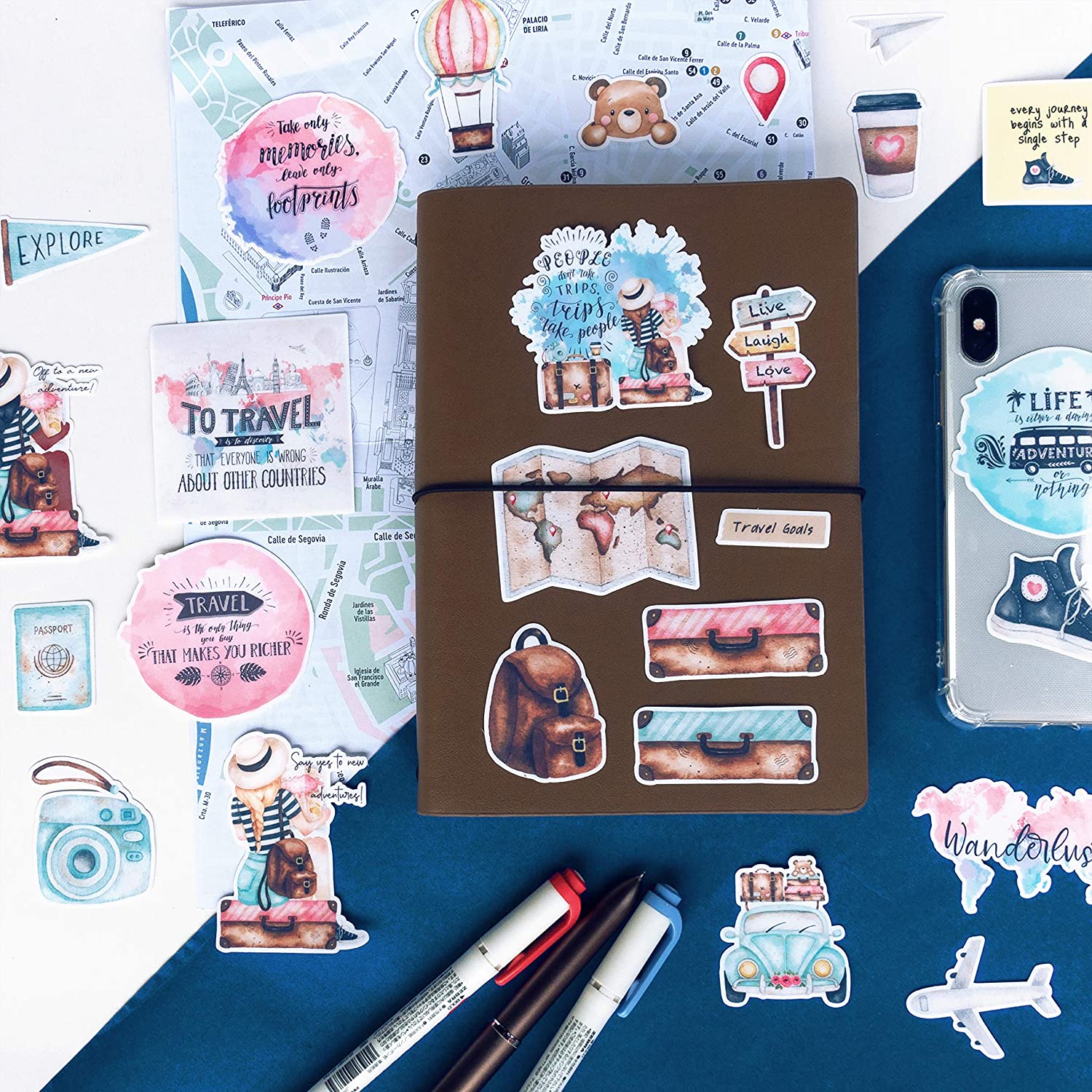 Adventurous Backpacker Travel Themed Stickers (65 pcs)