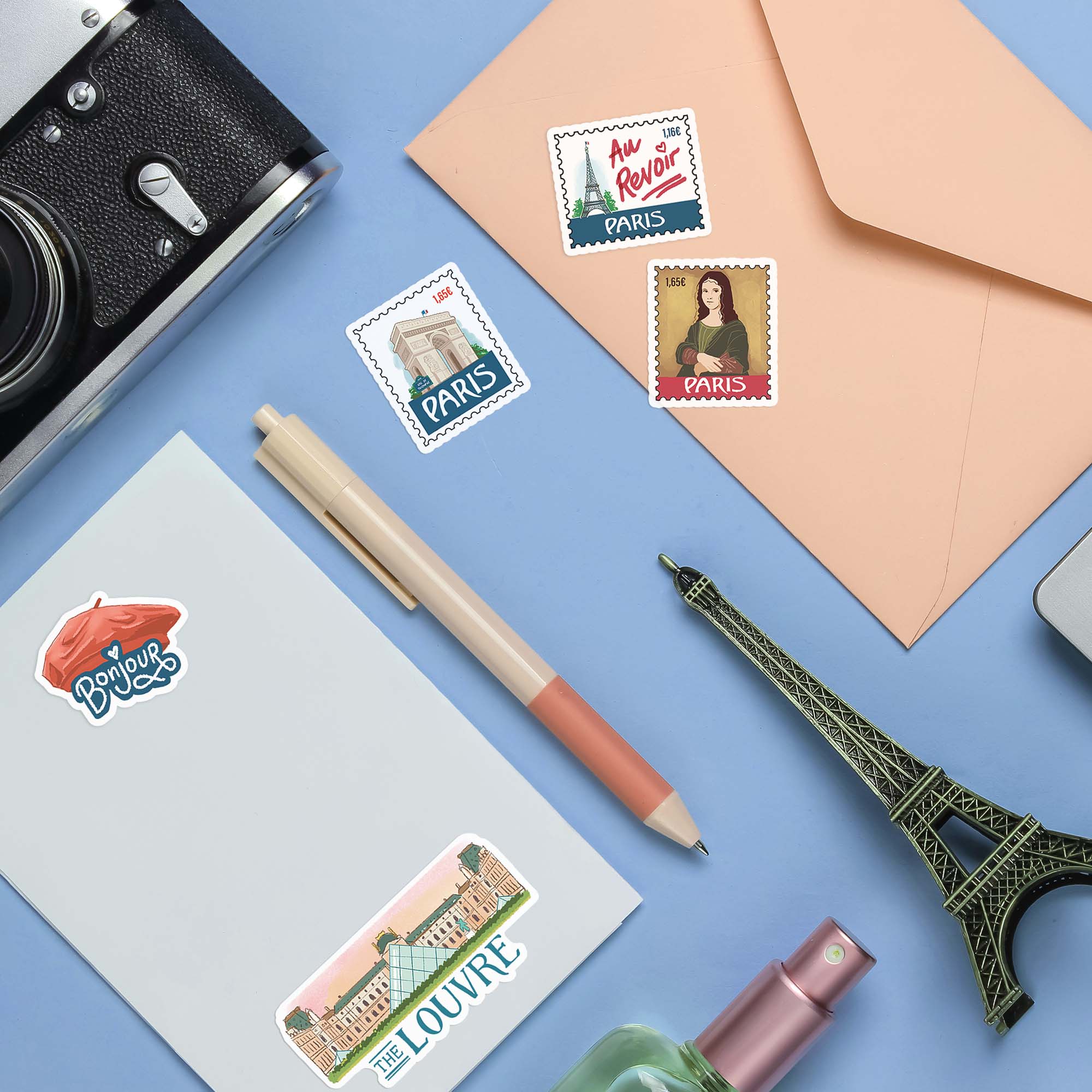 Paris Travel Stickers | Parisian Souvenir Set, 25 Pcs – Navy Peony