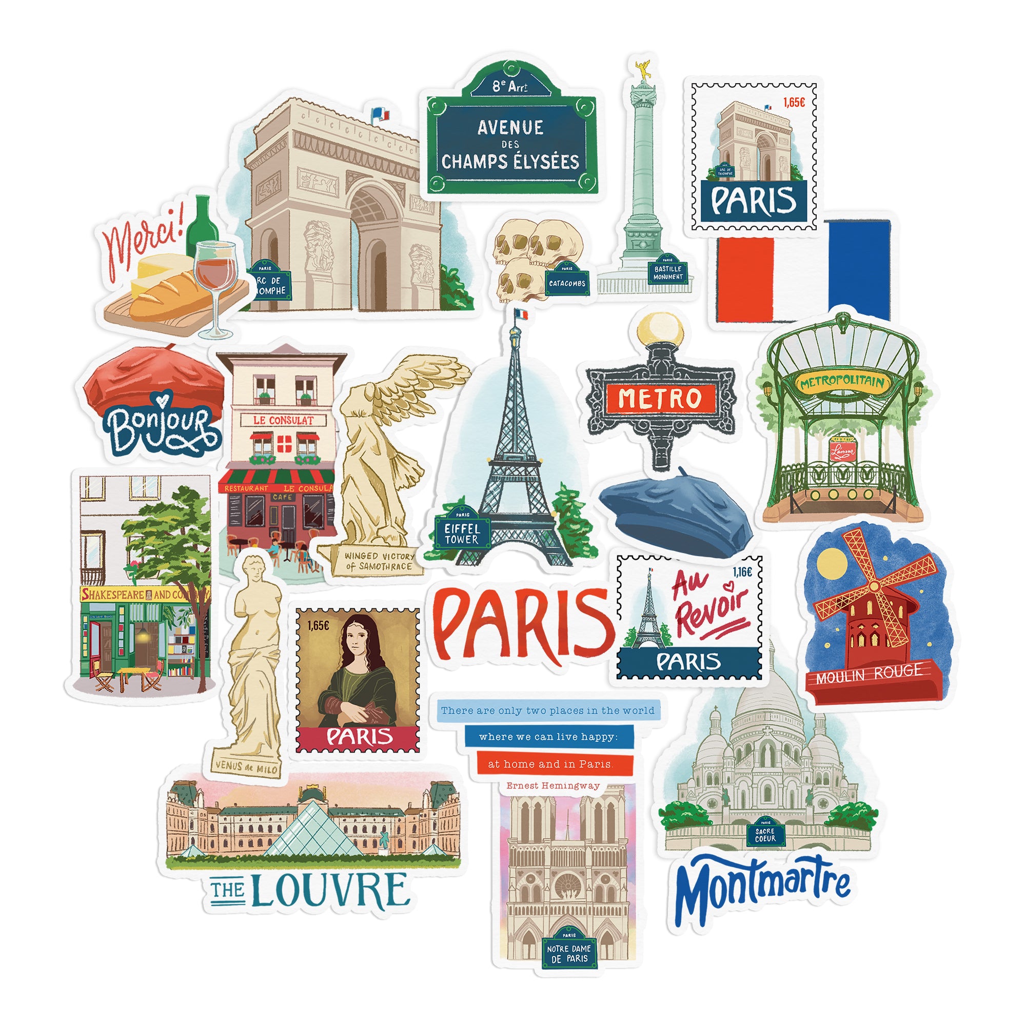 Passionate Paris City Travel Stickers (25 Pieces)