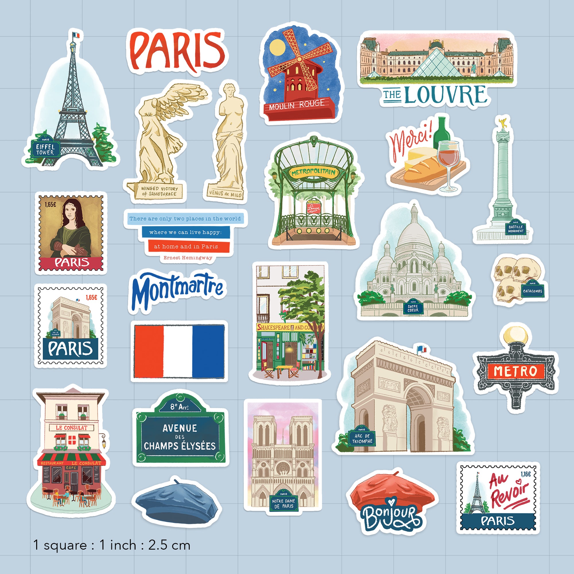 Passionate Paris City Travel Stickers (25 Pieces)