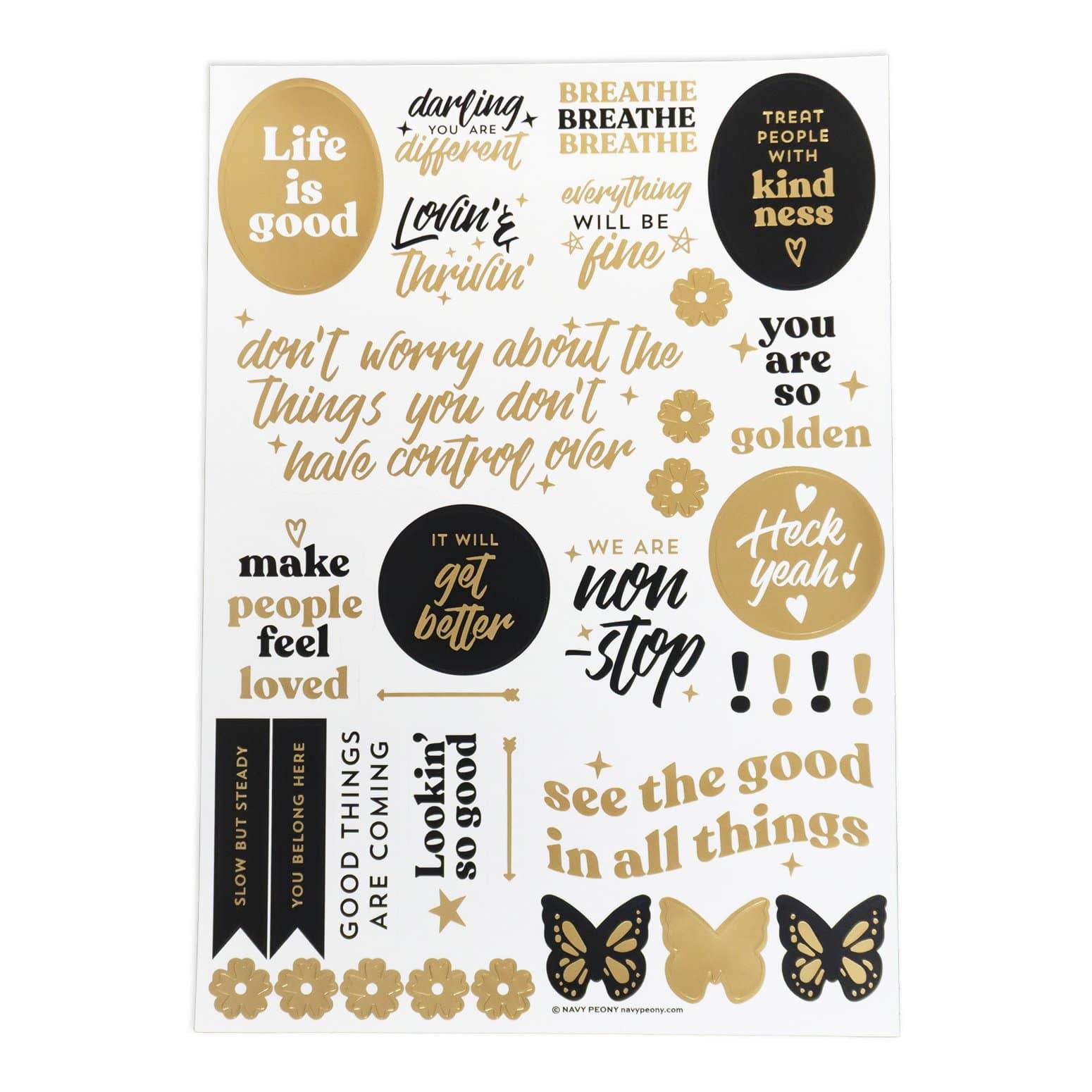 Motivational Quote Sticker Set (6 Sheets) - Navy Peony