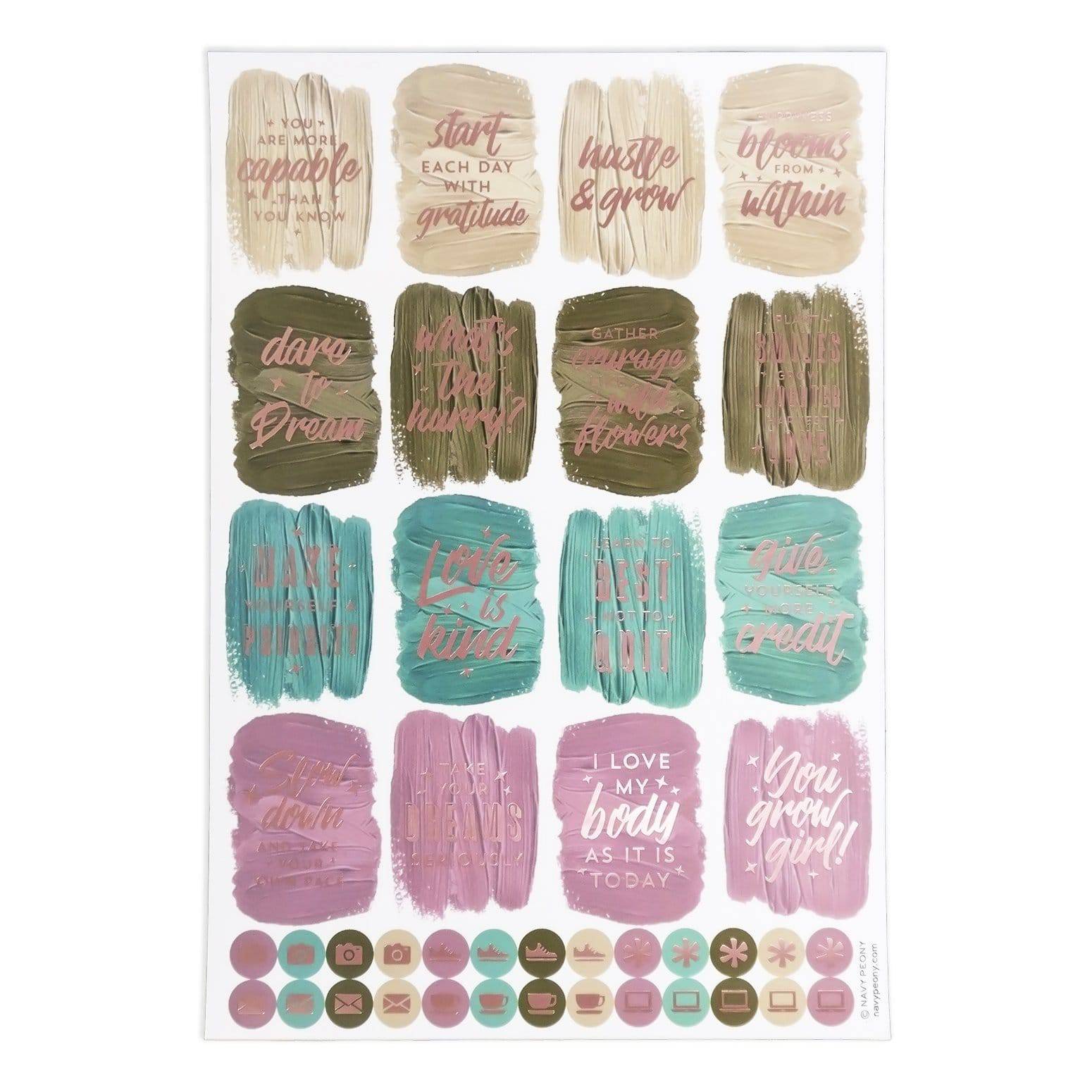 Motivational Quote Sticker Set (6 Sheets) - Navy Peony