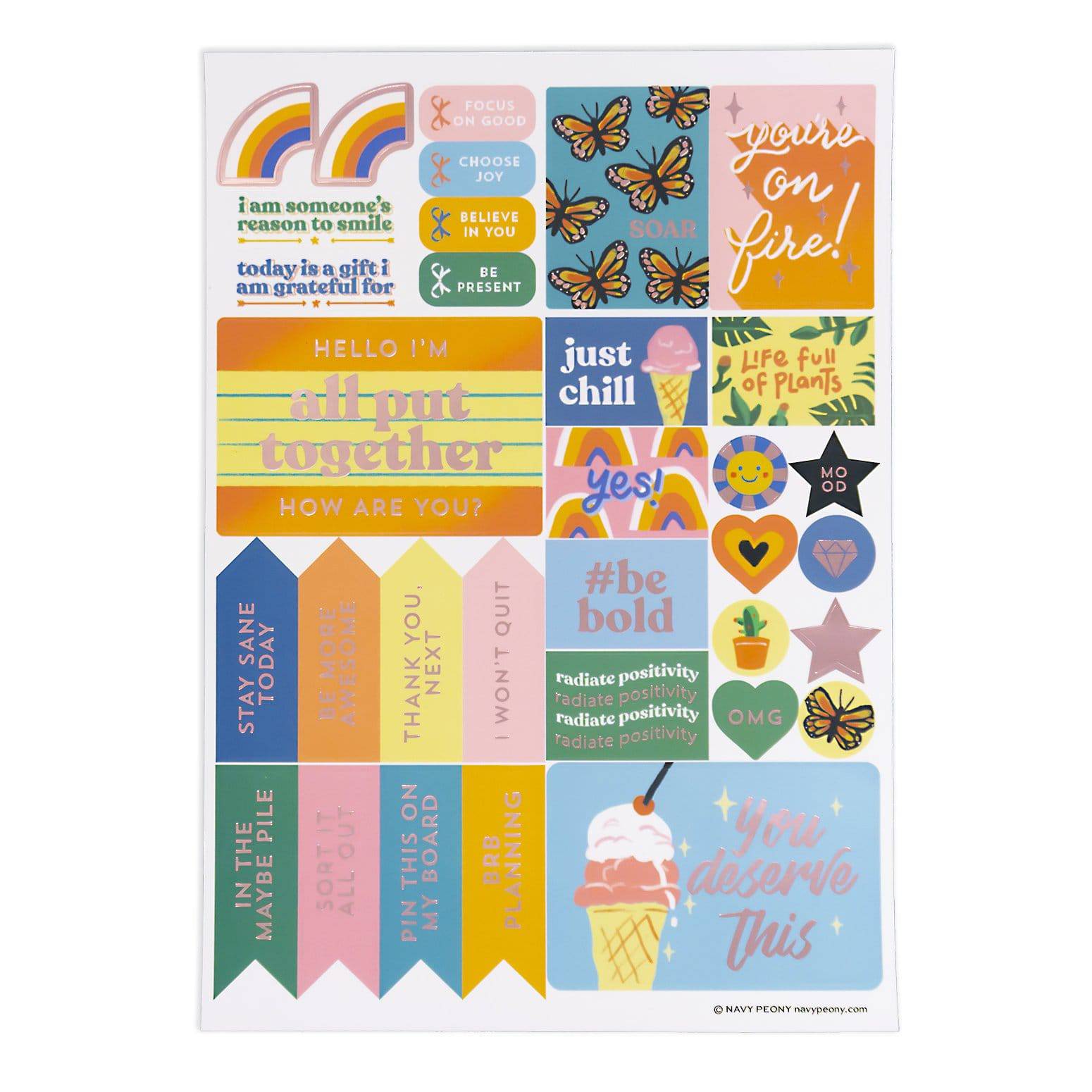 Motivational Quote Sticker Set (6 Sheets) - Navy Peony