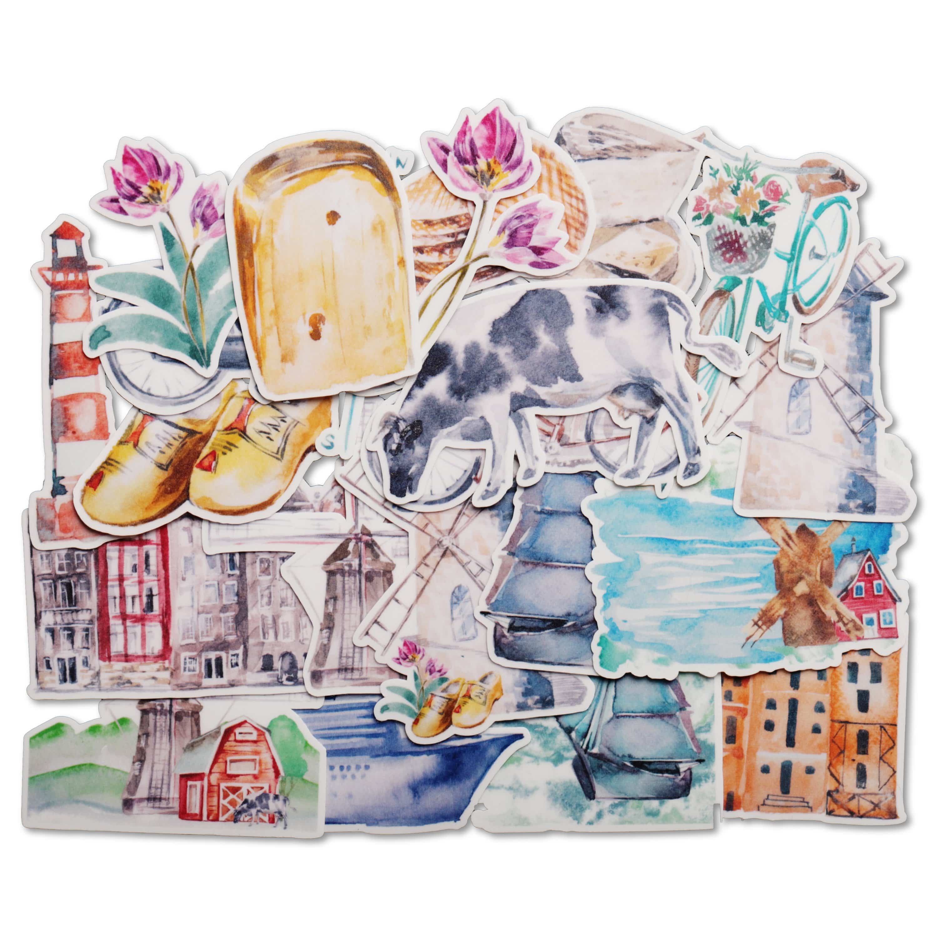 Navy Peony Blooming Netherlands Holland Travel Stickers (22 pcs) - Navy Peony