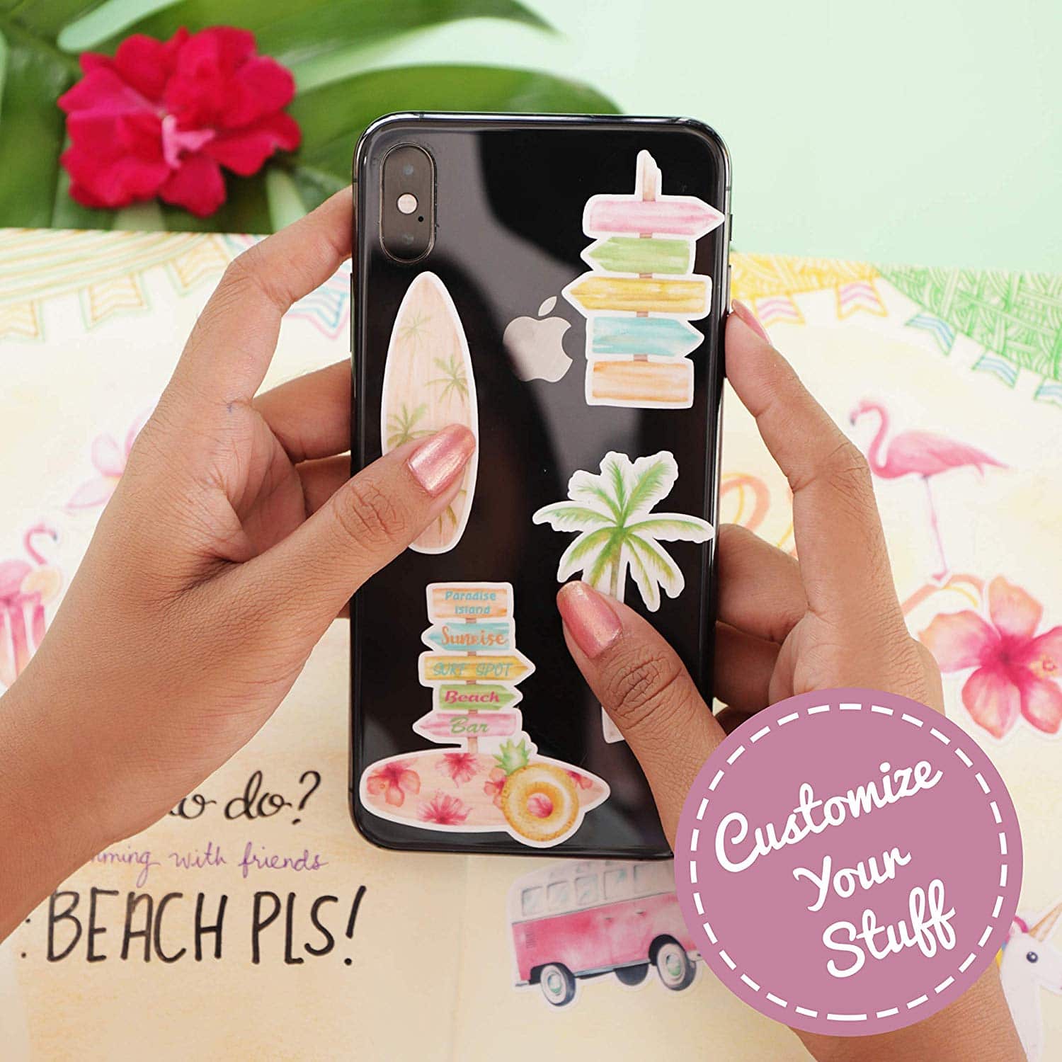 Navy Peony Hawaiian Dreams Tropical Beach Stickers (50 pcs) - Navy Peony