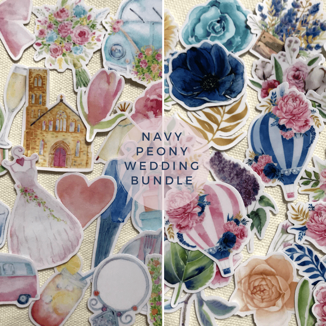 Watercolor Wedding Stickers and Flower Stickers for Your Invitations, Scrapbooking and Guestbooks by Navy Peony (70 Pieces) - Navy Peony