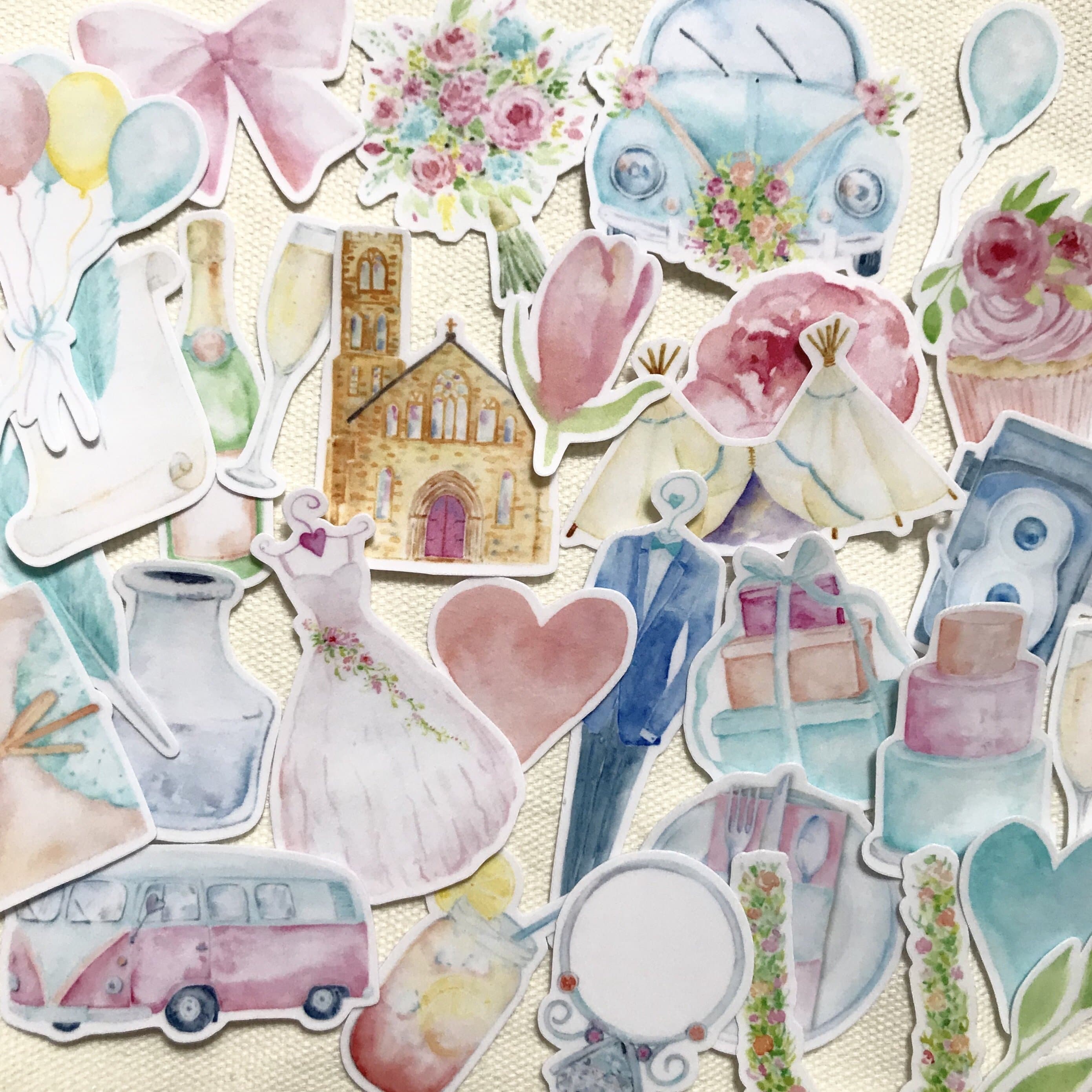 Watercolor Wedding Stickers and Flower Stickers for Your Invitations, Scrapbooking and Guestbooks by Navy Peony (70 Pieces) - Navy Peony